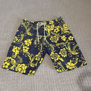 DAKINE Vintage Y2K Men's Floral Board Shorts Blue Yellow Surf Drawstring Size 31